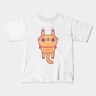 Funny Tabby Cat Using Claws To Hang On Kids T-Shirt